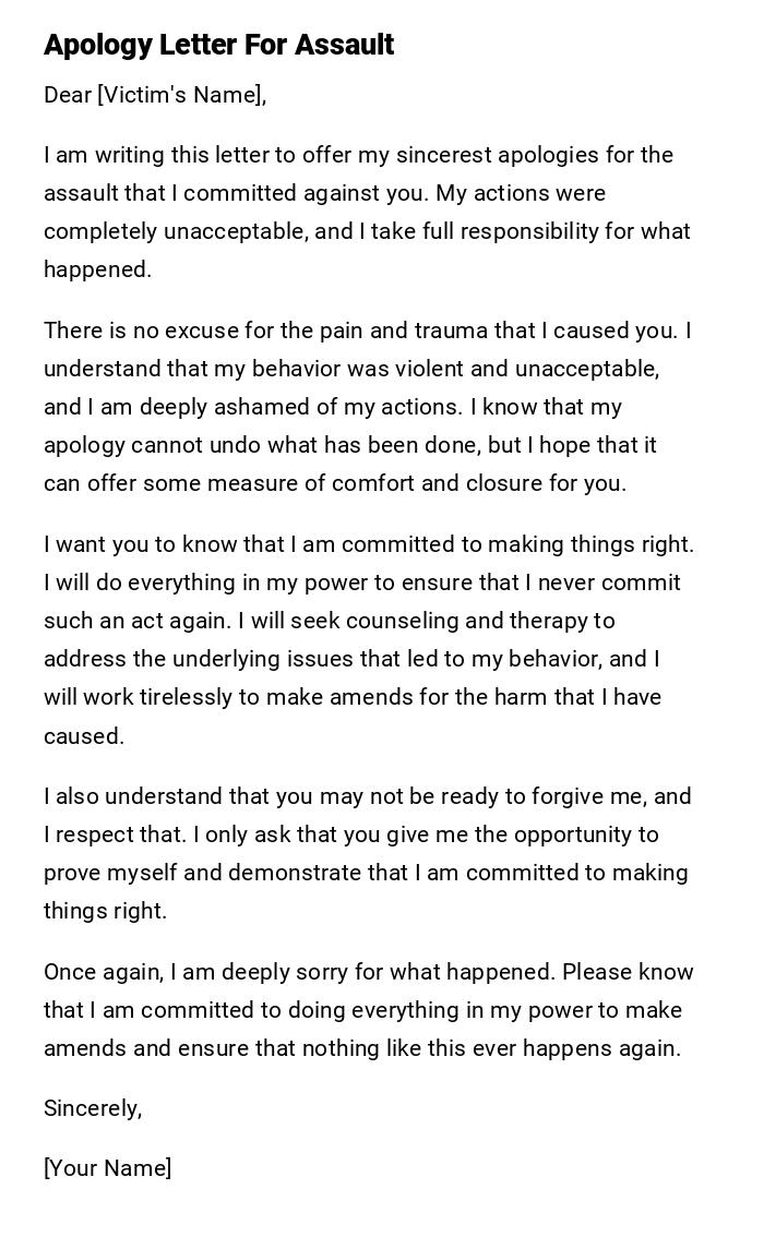 Apology Letter For Assault