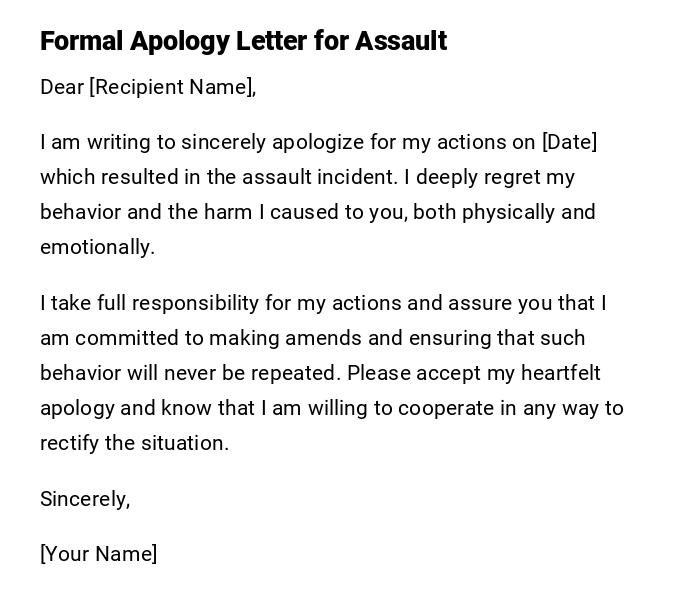 Formal Apology Letter for Assault Formal Apology Letter for Assault