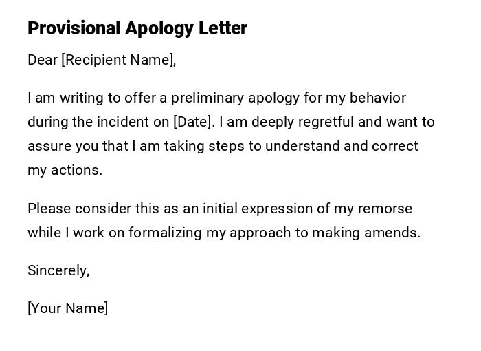 Provisional Apology Letter Provisional Apology Letter