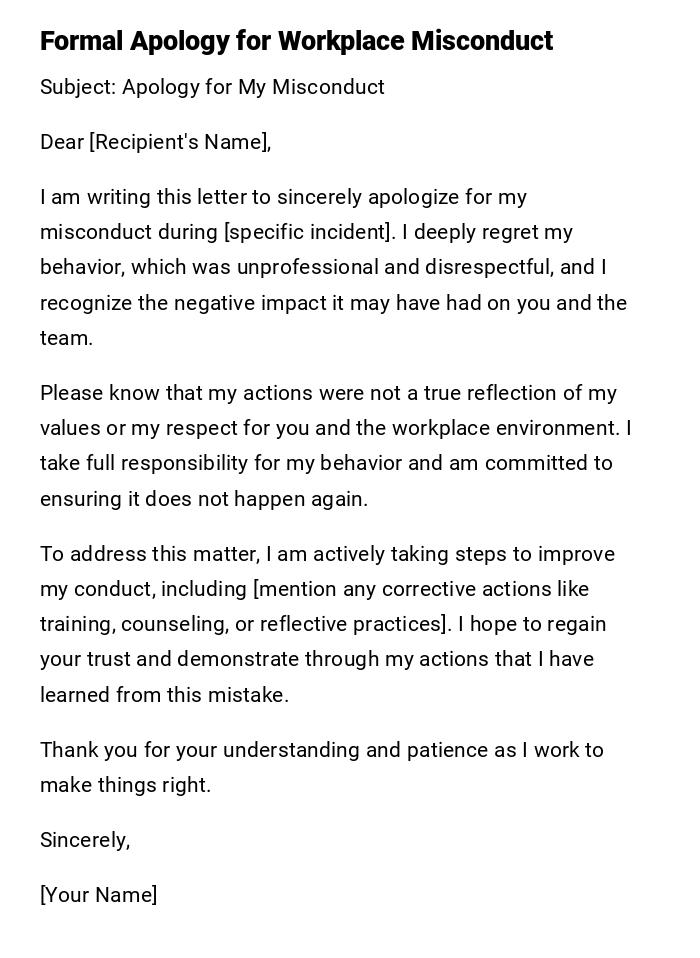 Formal Apology for Workplace Misconduct Formal Apology for Workplace Misconduct