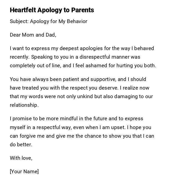 Heartfelt Apology to Parents Heartfelt Apology to Parents