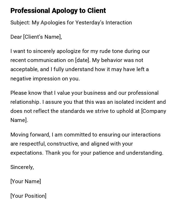 Professional Apology to Client Professional Apology to Client