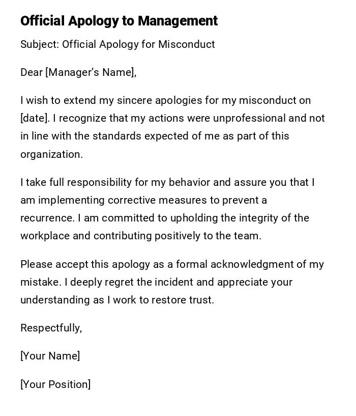 Official Apology to Management Official Apology to Management