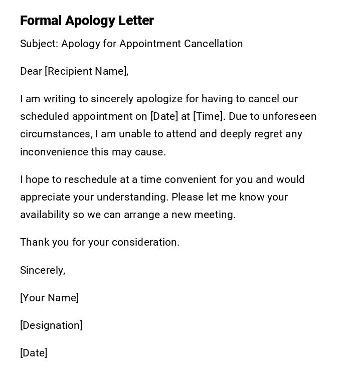 Formal Apology Letter Formal Apology Letter