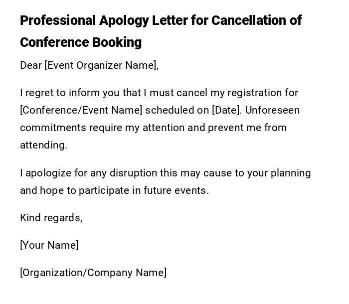 Professional Apology Letter for Cancellation of Conference Booking