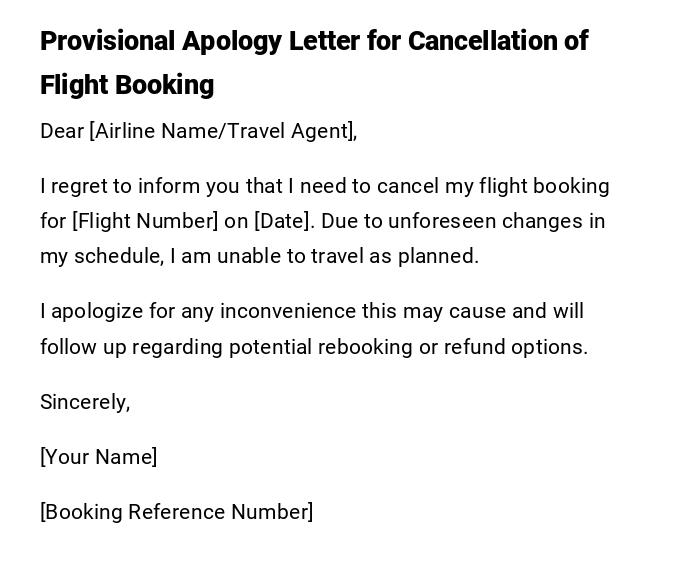 Provisional Apology Letter for Cancellation of Flight Booking