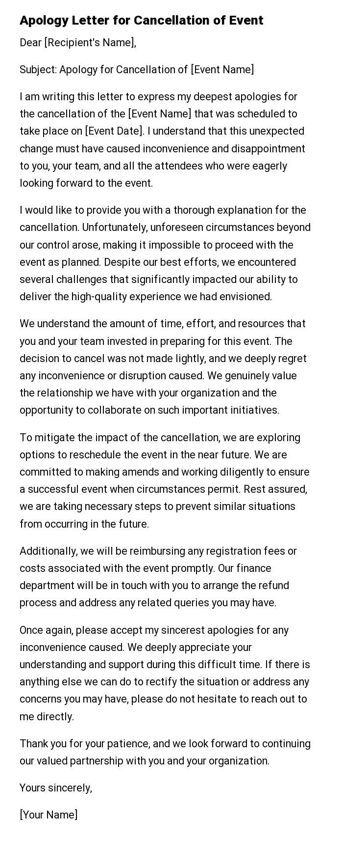 Apology Letter for Cancellation of Event