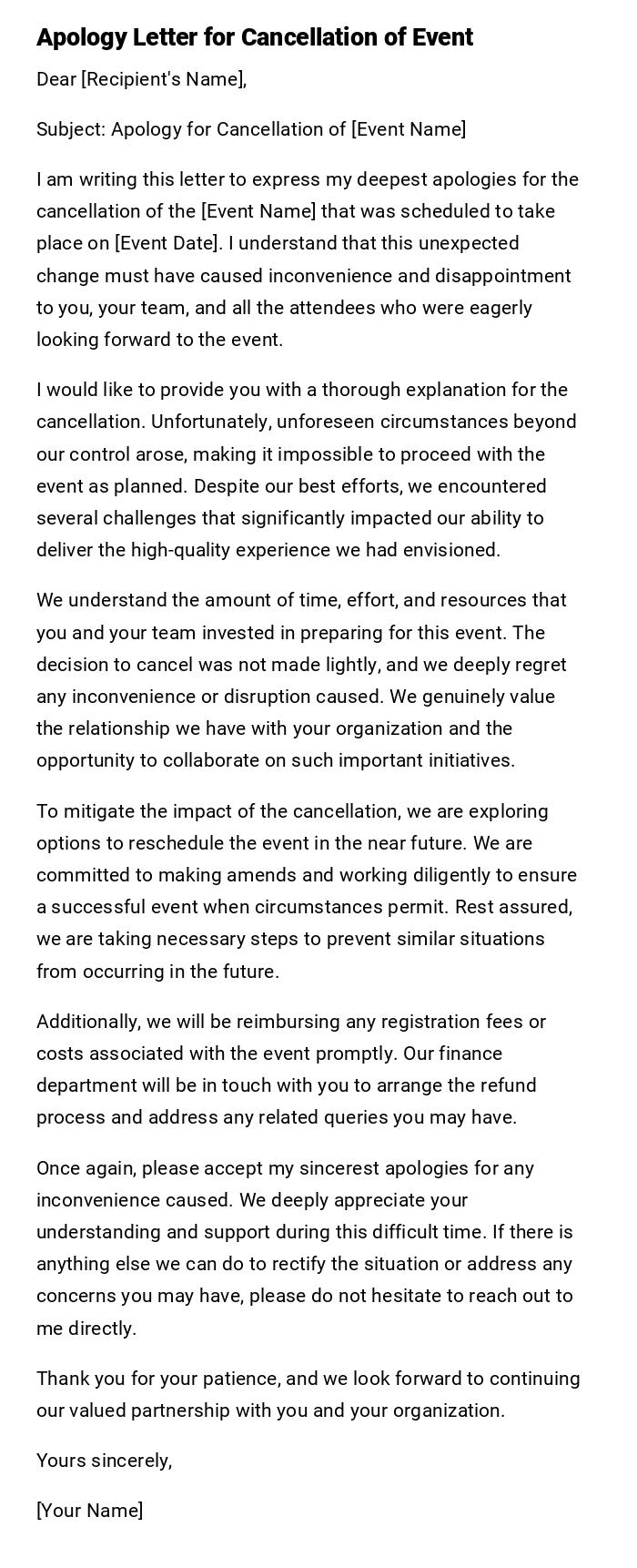 Apology Letter for Cancellation of Event