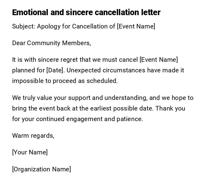 Emotional and sincere cancellation letter