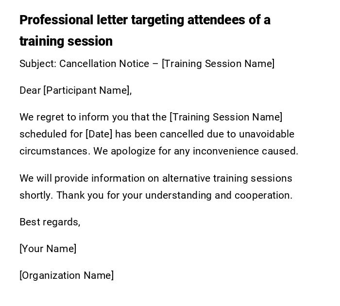 Professional letter targeting attendees of a training session