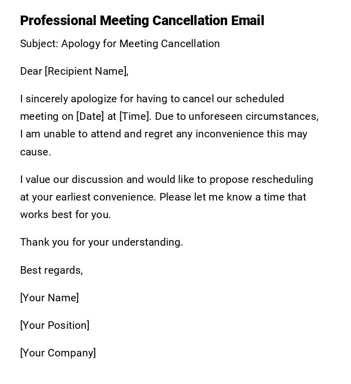 Professional Meeting Cancellation Email