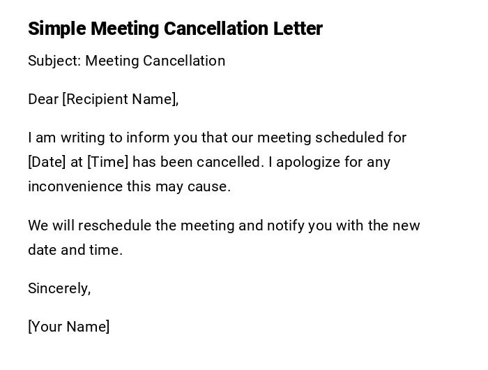 Simple Meeting Cancellation Letter