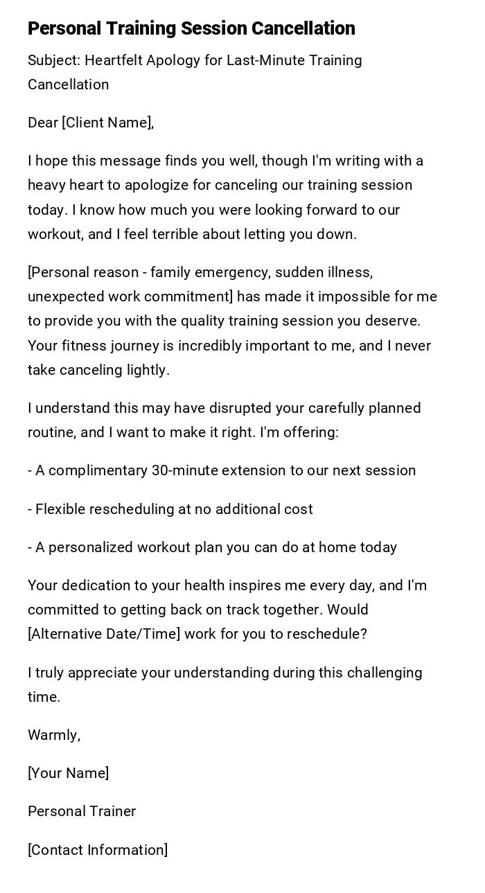 Personal Training Session Cancellation Personal Training Session Cancellation