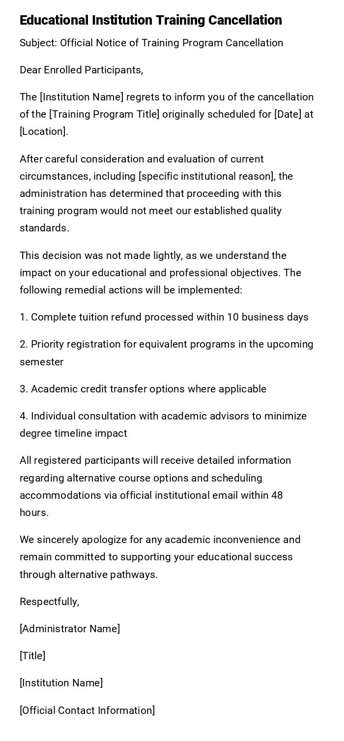 Educational Institution Training Cancellation Educational Institution Training Cancellation