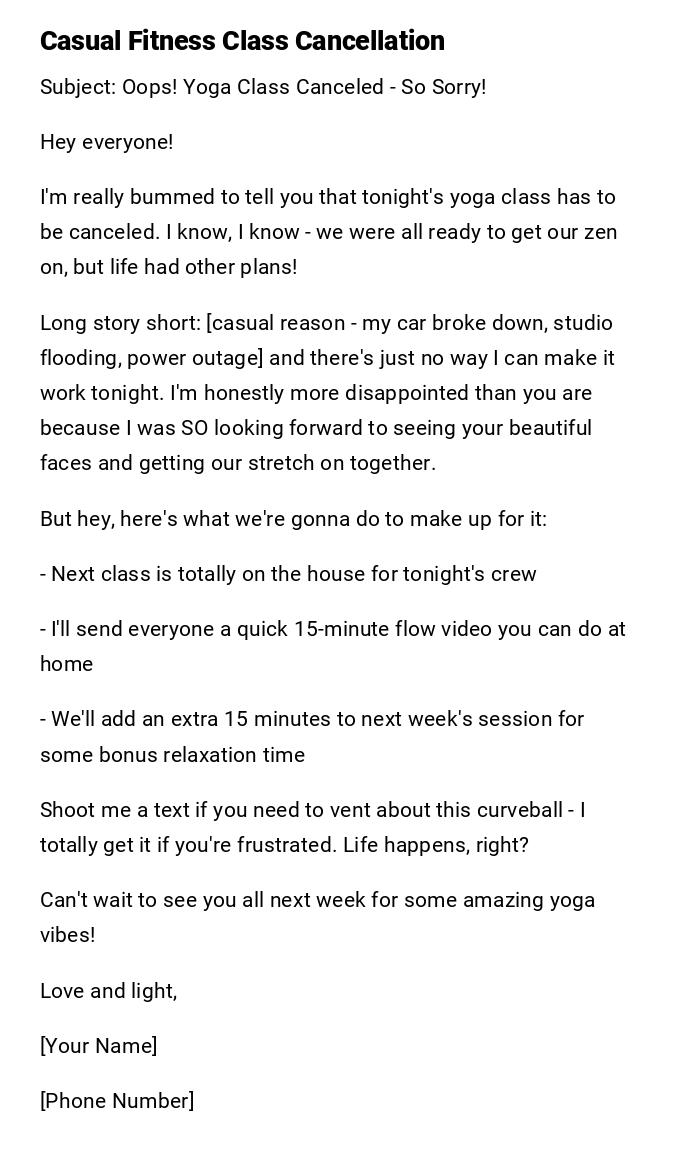 Casual Fitness Class Cancellation Casual Fitness Class Cancellation