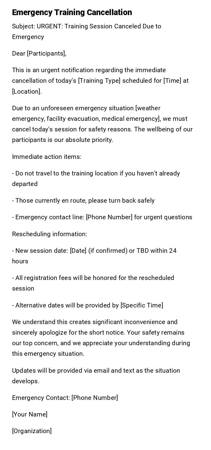 Emergency Training Cancellation Emergency Training Cancellation