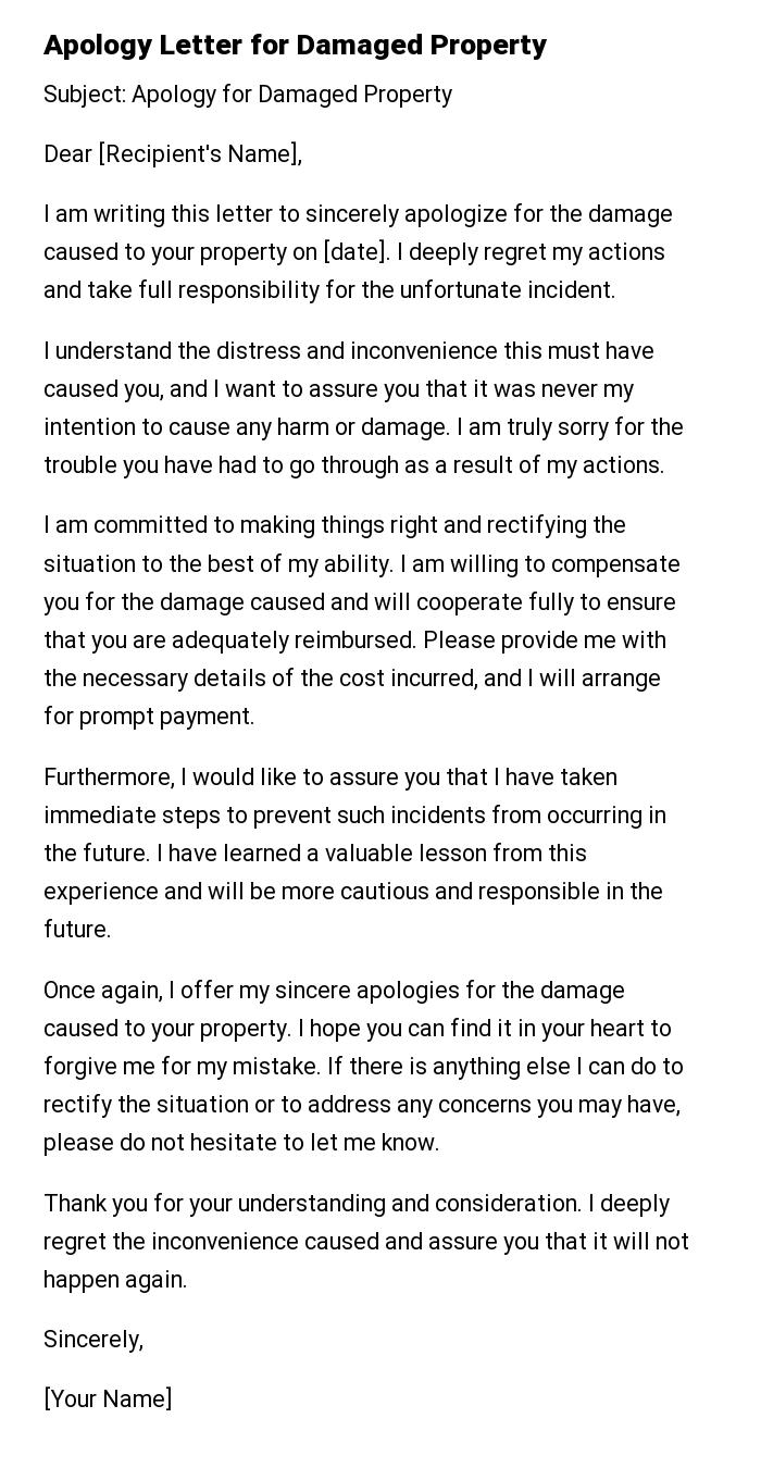 Apology Letter for Damaged Property