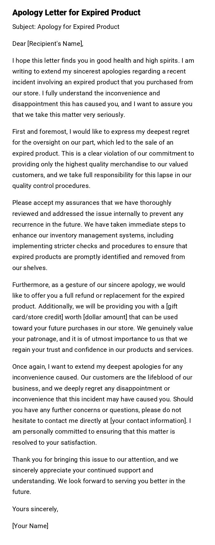 Apology Letter for Expired Product