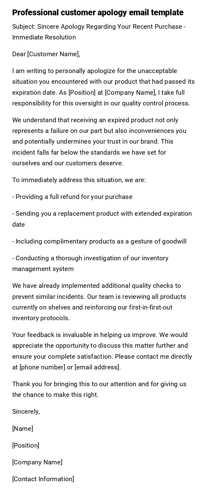 Professional customer apology email template Professional customer apology email template