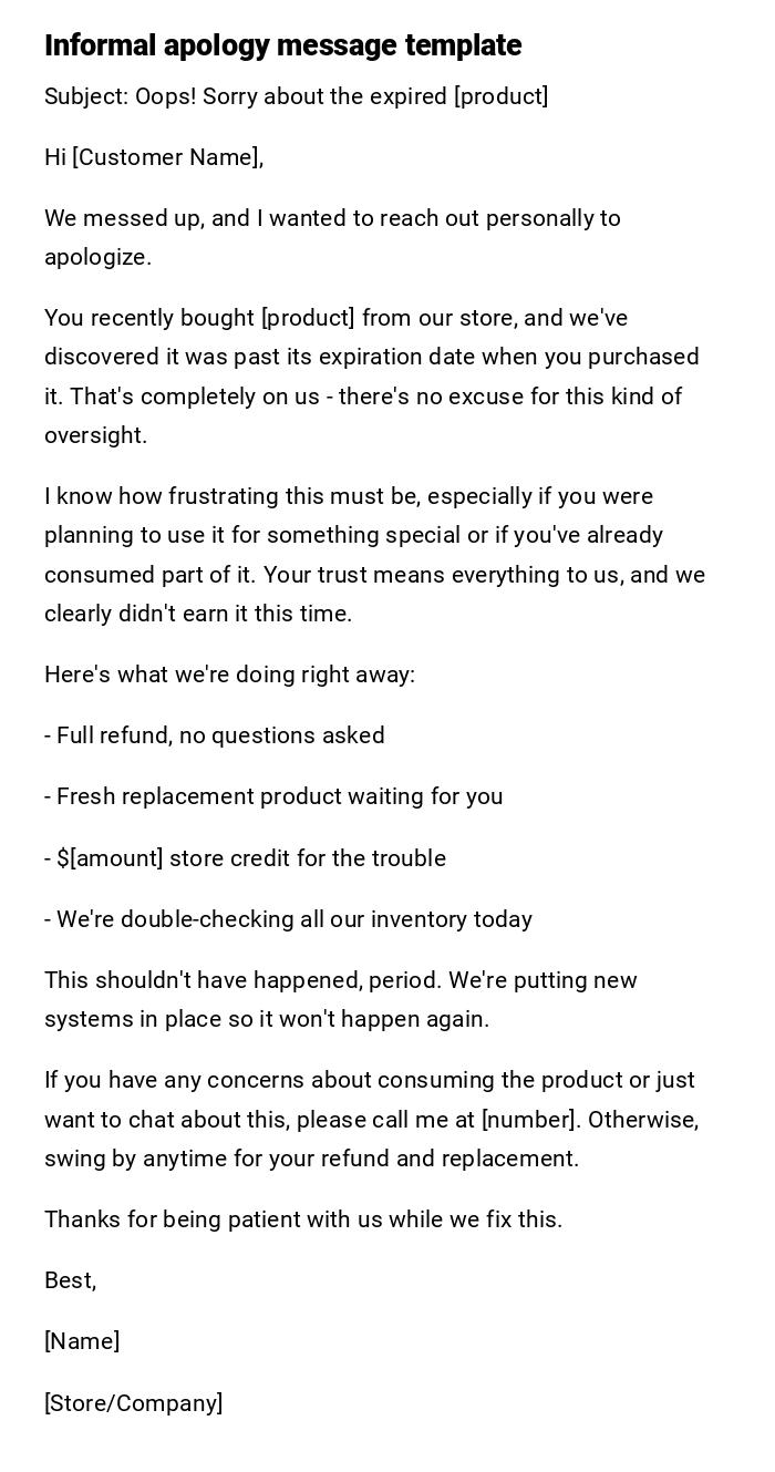 Informal apology message template Informal apology message template