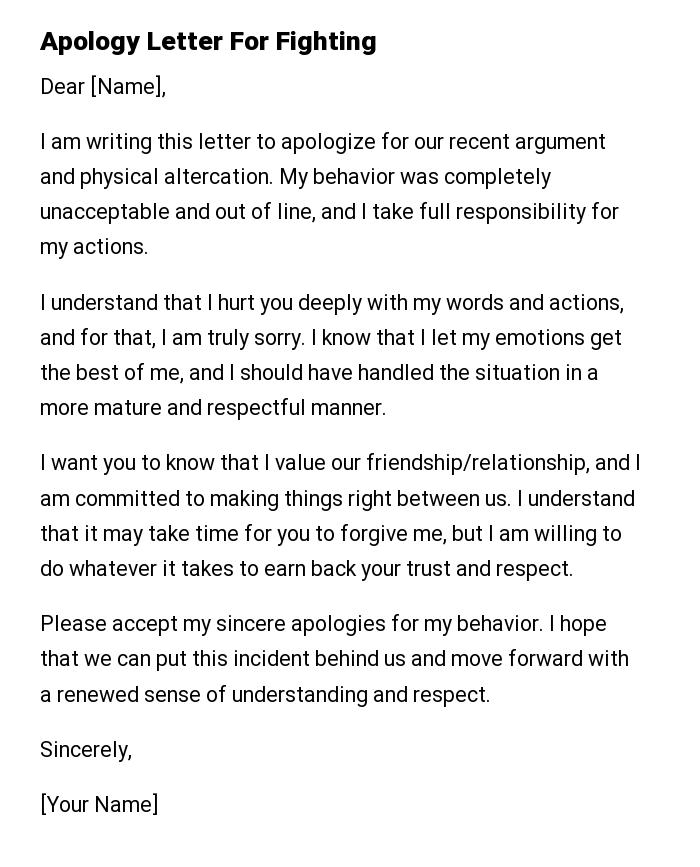Apology Letter For Fighting