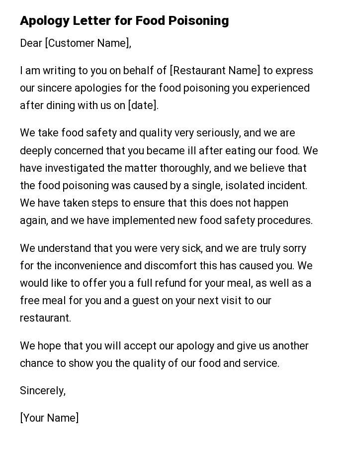 Apology Letter for Food Poisoning