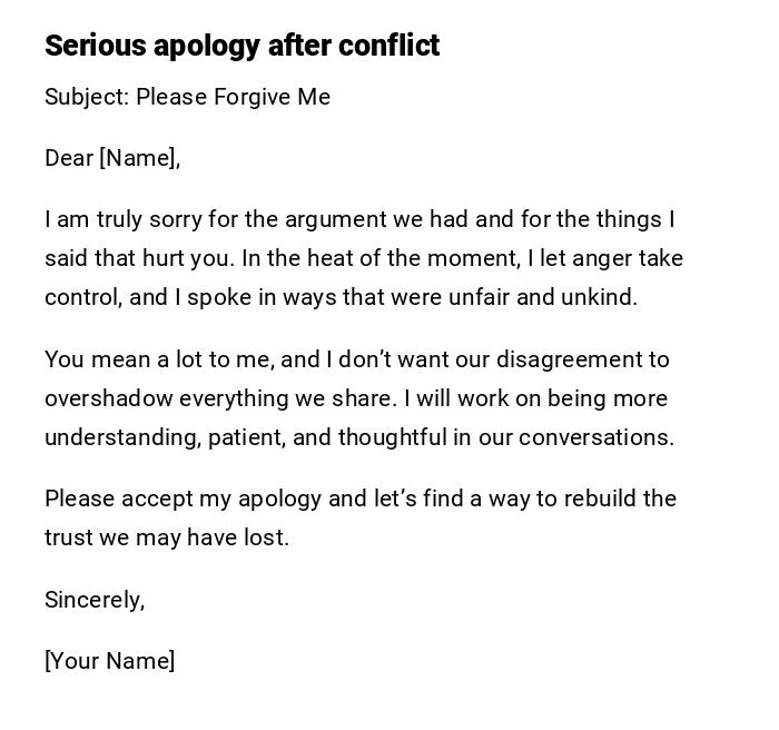 Serious apology after conflict Serious apology after conflict