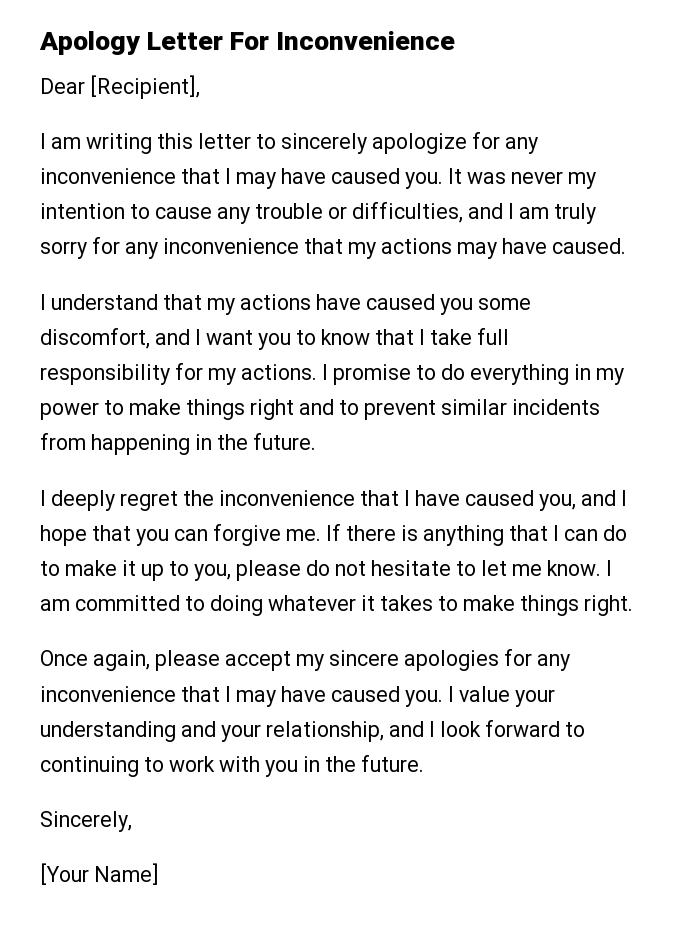 Apology Letter For Inconvenience
