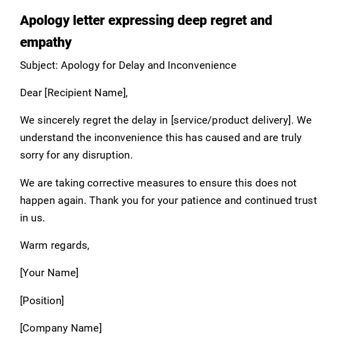 Apology letter expressing deep regret and empathy Apology letter expressing deep regret and empathy