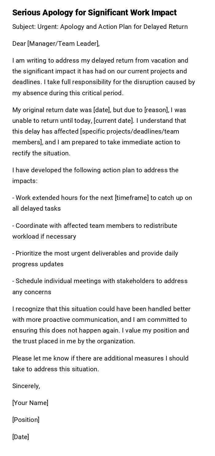 Serious Apology for Significant Work Impact Serious Apology for Significant Work Impact