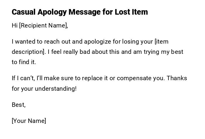 Casual Apology Message for Lost Item Casual Apology Message for Lost Item