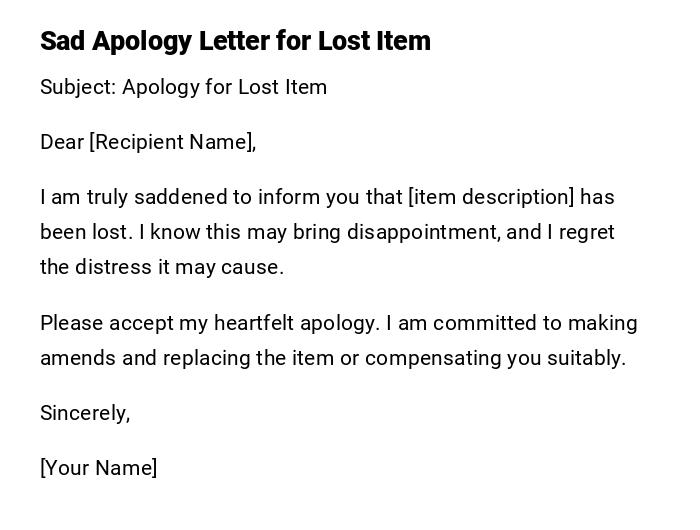 Sad Apology Letter for Lost Item Sad Apology Letter for Lost Item