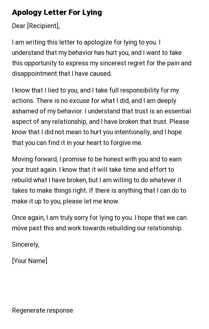 Apology Letter For Lying