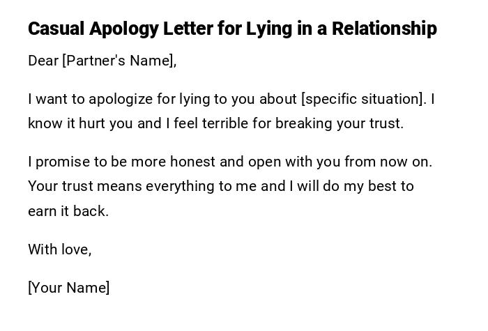 Casual Apology Letter for Lying in a Relationship Casual Apology Letter for Lying in a Relationship