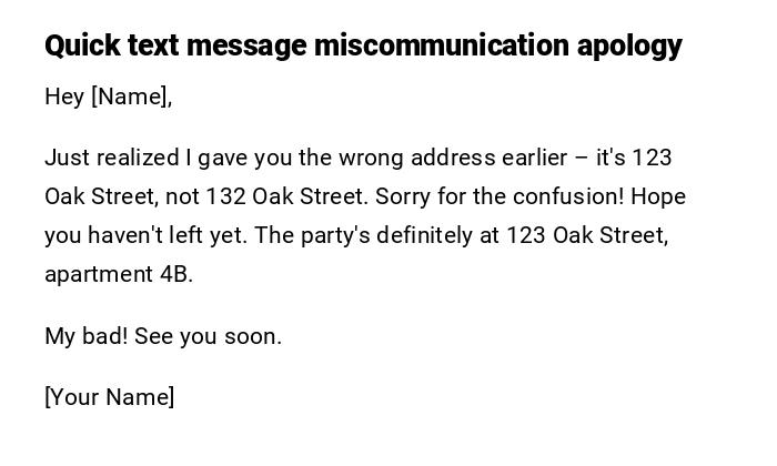Quick text message miscommunication apology
