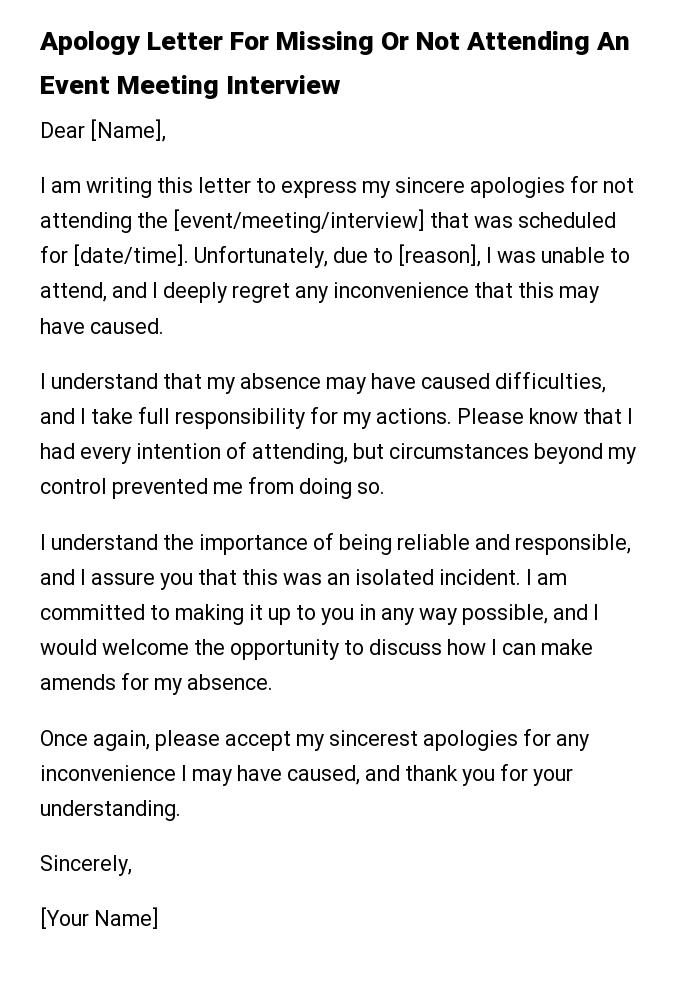 Apology Letter For Missing Or Not Attending An Event Meeting Interview