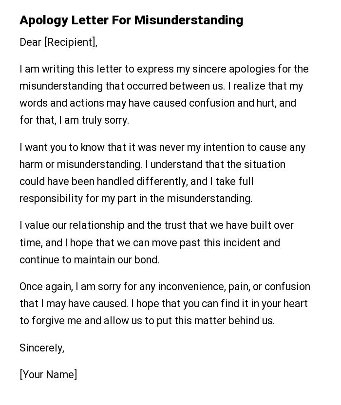 Apology Letter For Misunderstanding
