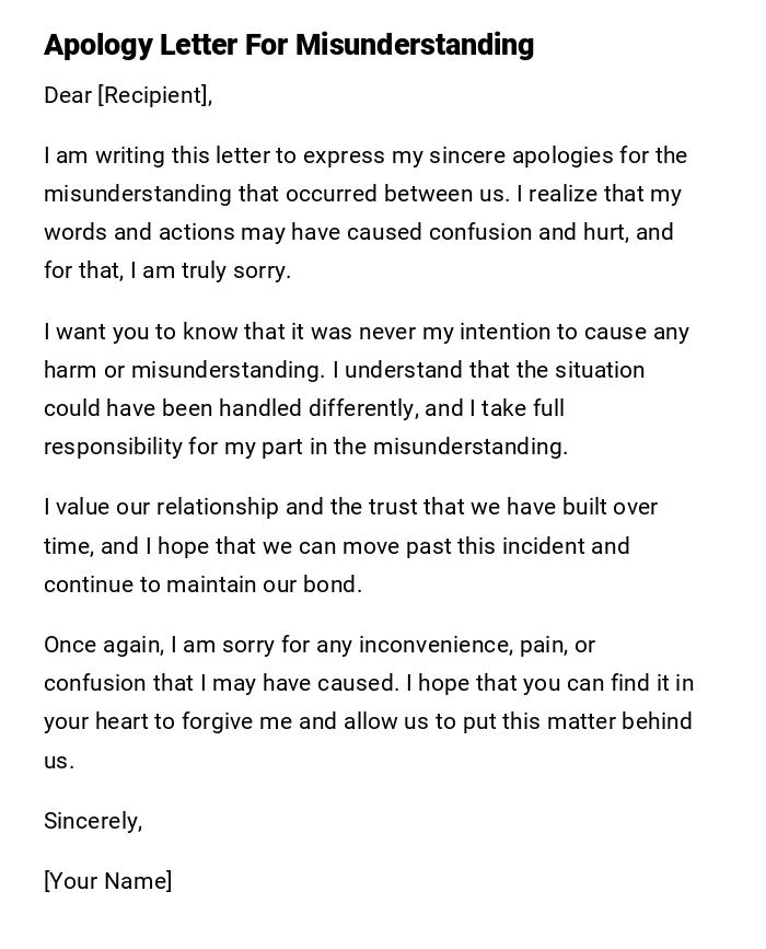 Apology Letter For Misunderstanding