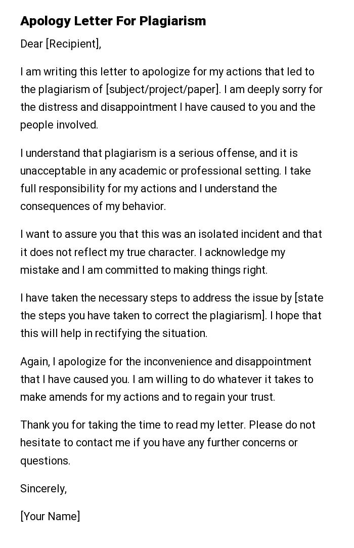 Apology Letter For Plagiarism