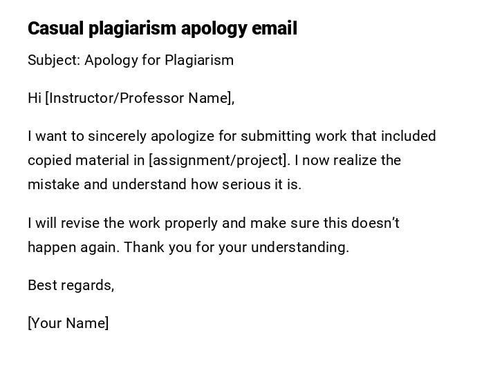 Casual plagiarism apology email Casual plagiarism apology email