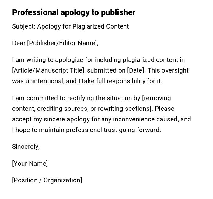 Professional apology to publisher Professional apology to publisher
