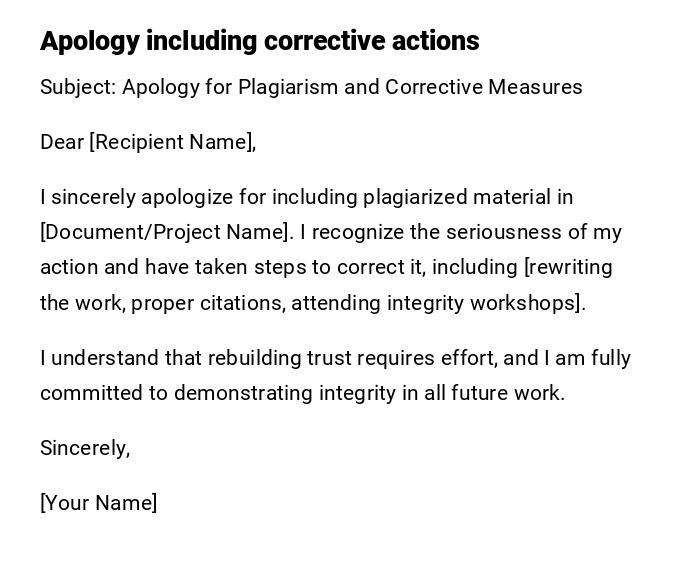 Apology including corrective actions Apology including corrective actions