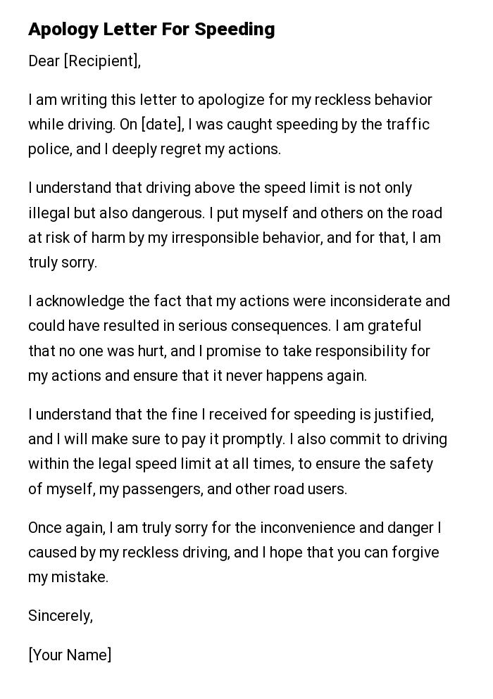Apology Letter For Speeding