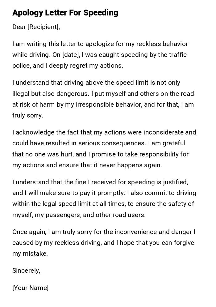 Apology Letter For Speeding