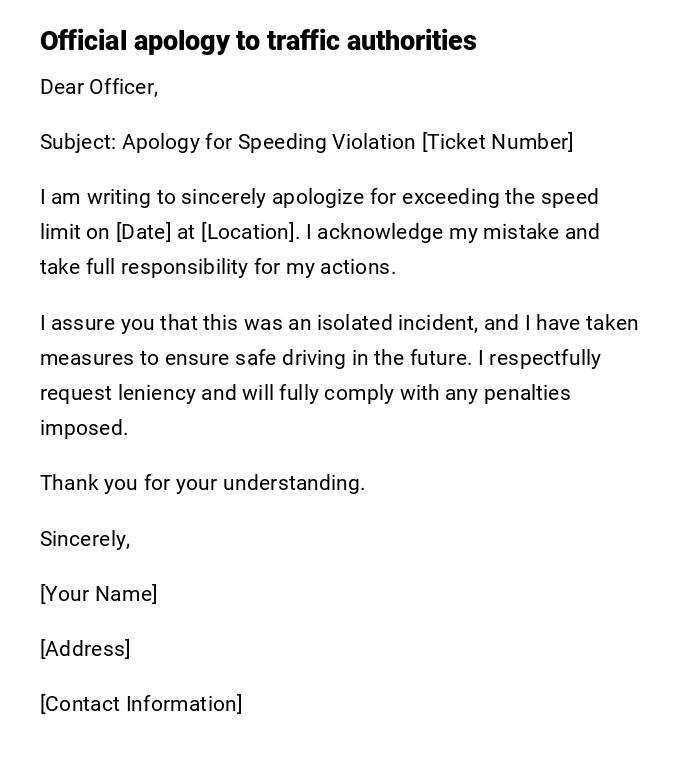 Official apology to traffic authorities Official apology to traffic authorities