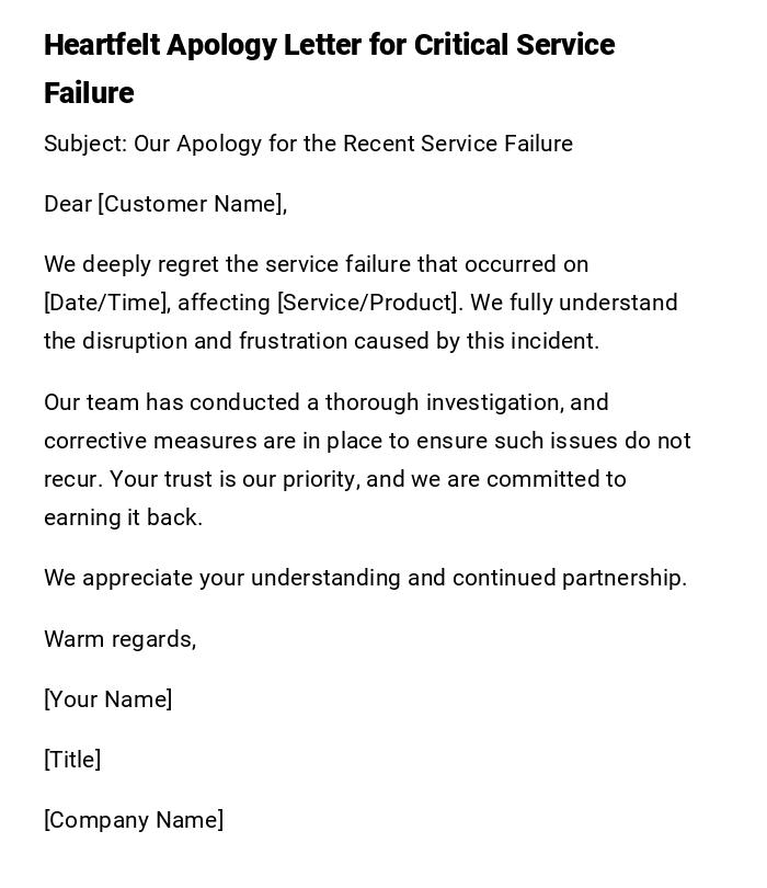 Heartfelt Apology Letter for Critical Service Failure Heartfelt Apology Letter for Critical Service Failure