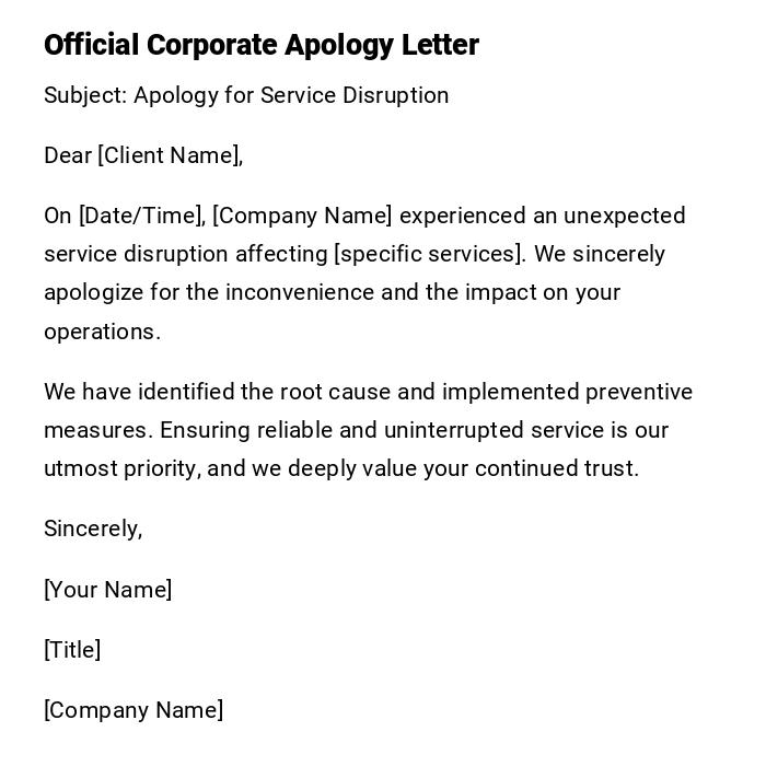 Official Corporate Apology Letter Official Corporate Apology Letter
