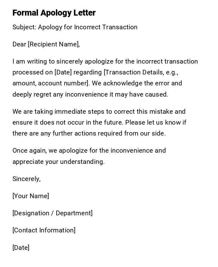 Formal Apology Letter Formal Apology Letter