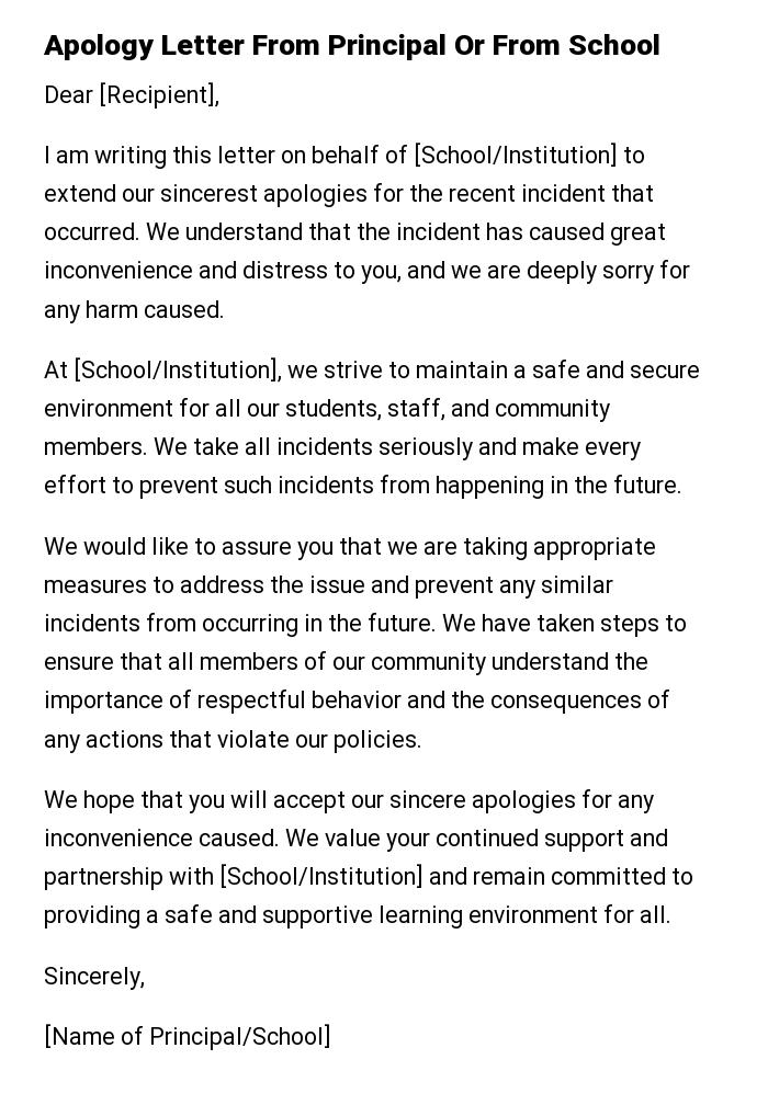 Apology Letter From Principal Or From School
