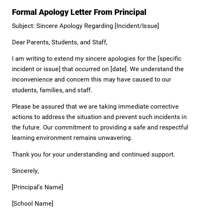 Formal Apology Letter From Principal Formal Apology Letter From Principal